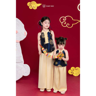 [HUMYNGO] - Set bộ yếm trung thu thiết kế vải lụa gấm cao cấp cho bé gái 3-8tuổi. Bộ đồ trung thu bé gái [S167]