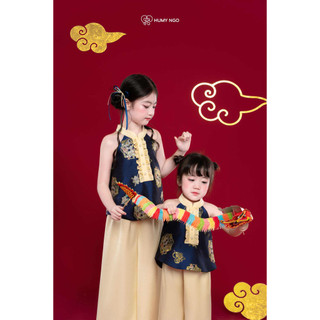 [HUMYNGO] - Set bộ yếm trung thu thiết kế vải lụa gấm cao cấp cho bé gái 3-8tuổi. Bộ đồ trung thu bé gái [S167]