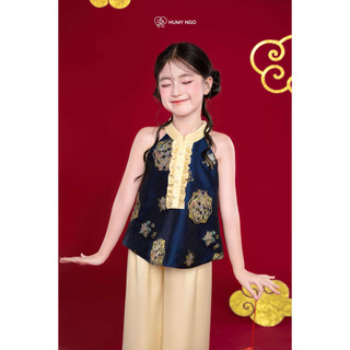 [HUMYNGO] - Set bộ yếm trung thu thiết kế vải lụa gấm cao cấp cho bé gái 3-8tuổi. Bộ đồ trung thu bé gái [S167]