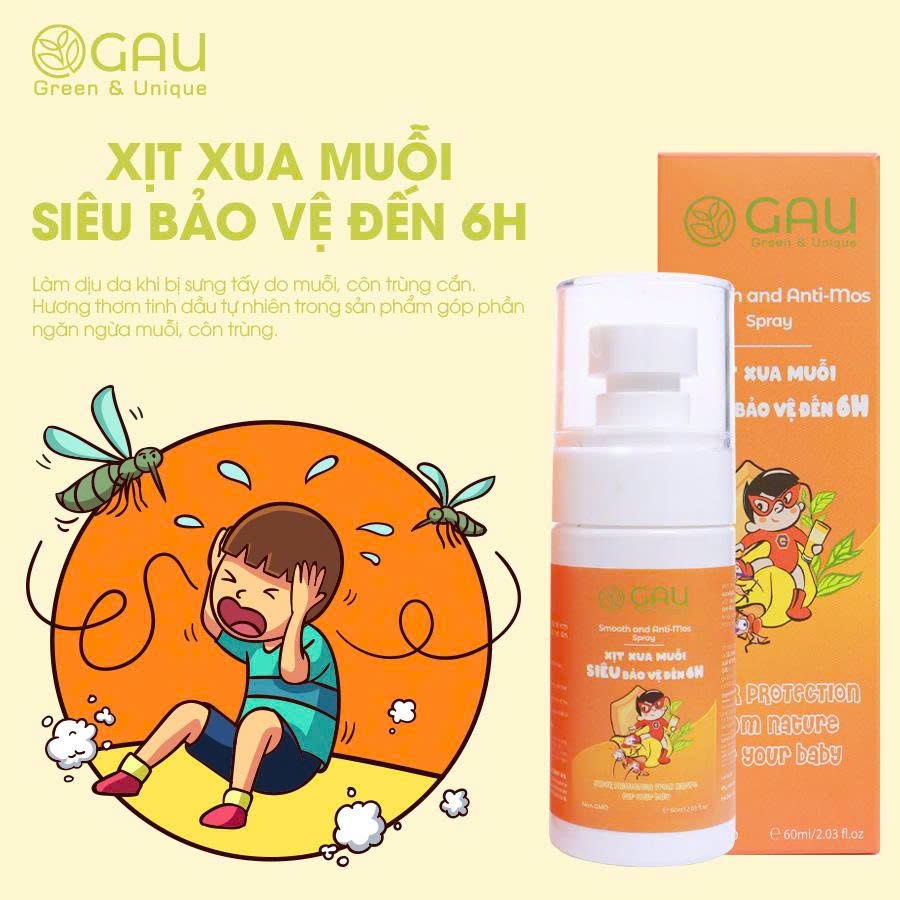 Xịt Xua Muỗi Thiên Nhiên GAU Cho Bé từ Sơ sinh Ngăn Muỗi 6 Giờ Smooth & Anti-Mos Chính hãng An lành