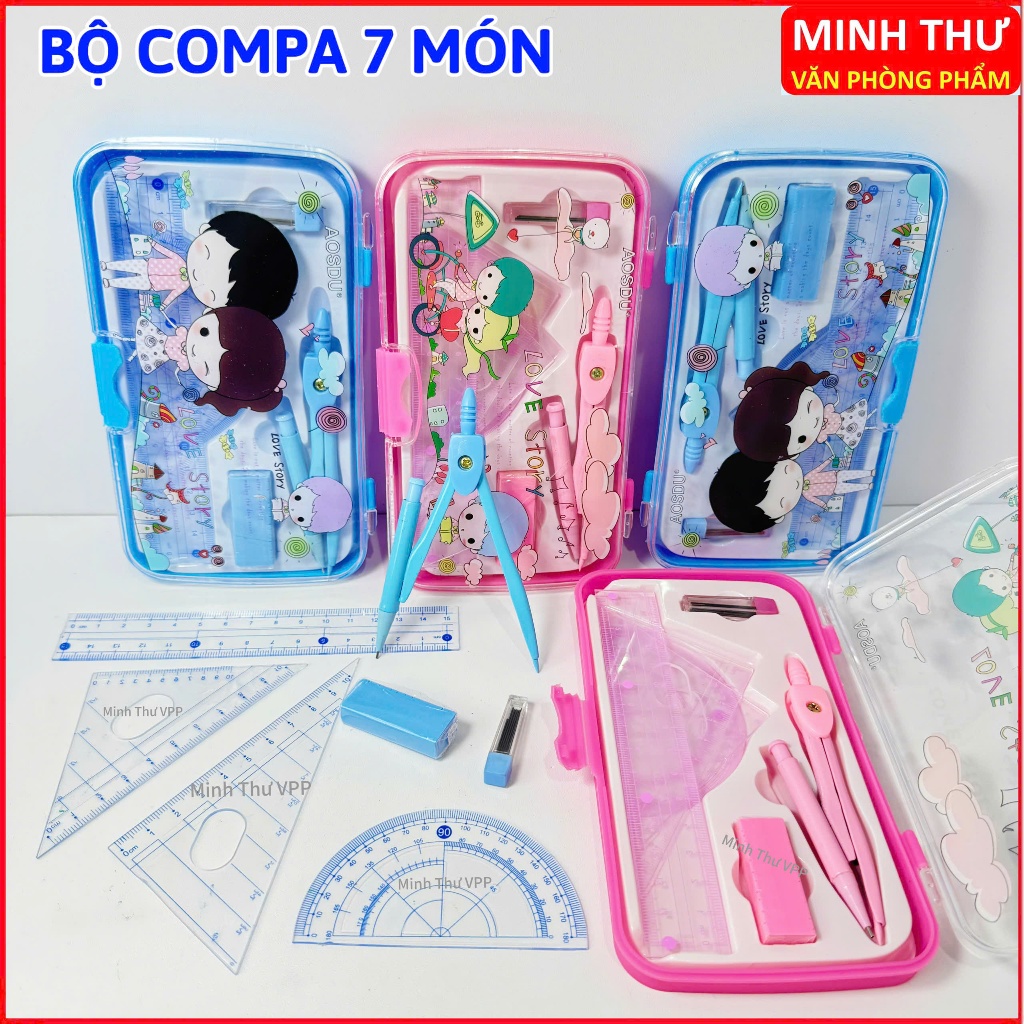 Bộ Compa Thước Kẻ 7 Món AOSIDU AS-8007 , Trọn Bộ Compass Chì Bấm Gồm ...