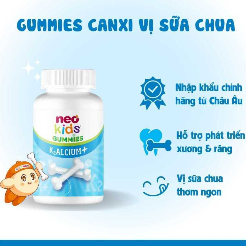 Kẹo Gummies Canxi vị sữa chua Neo Kids hộp 60 viên nhai