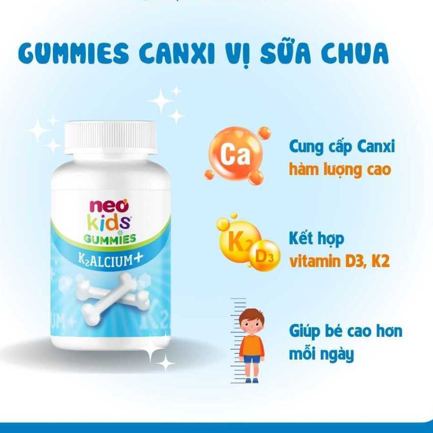 Kẹo Gummies Canxi vị sữa chua Neo Kids hộp 60 viên nhai