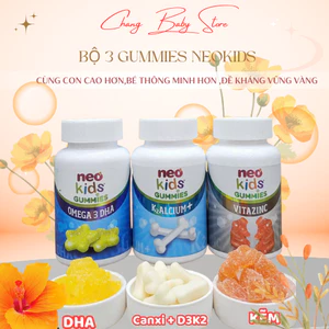 Bộ 3 GUMMIES NEOKIDS - CANXI, DHA, KẼM hộp 60 viên nhai + quà tặng