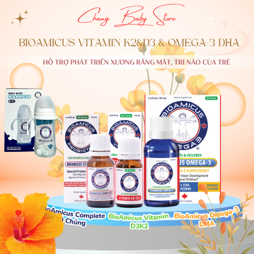 [TẶNG Bình Tập Uống]BioAmicus Vitamin K2&D3 & Omega-3 DHA  hỗ trợ phát triển xương răng măt, trí não của trẻ