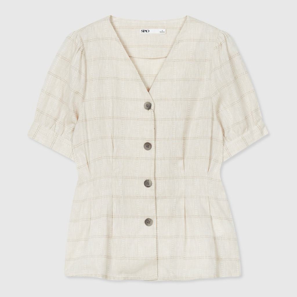 SPAO ÁO NỮ TAY PHỒNG CỔ TIM SỌC BE (250727025)