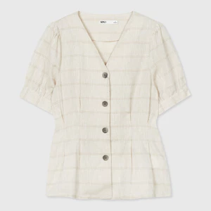 SPAO ÁO NỮ TAY PHỒNG CỔ TIM SỌC BE (250727025)