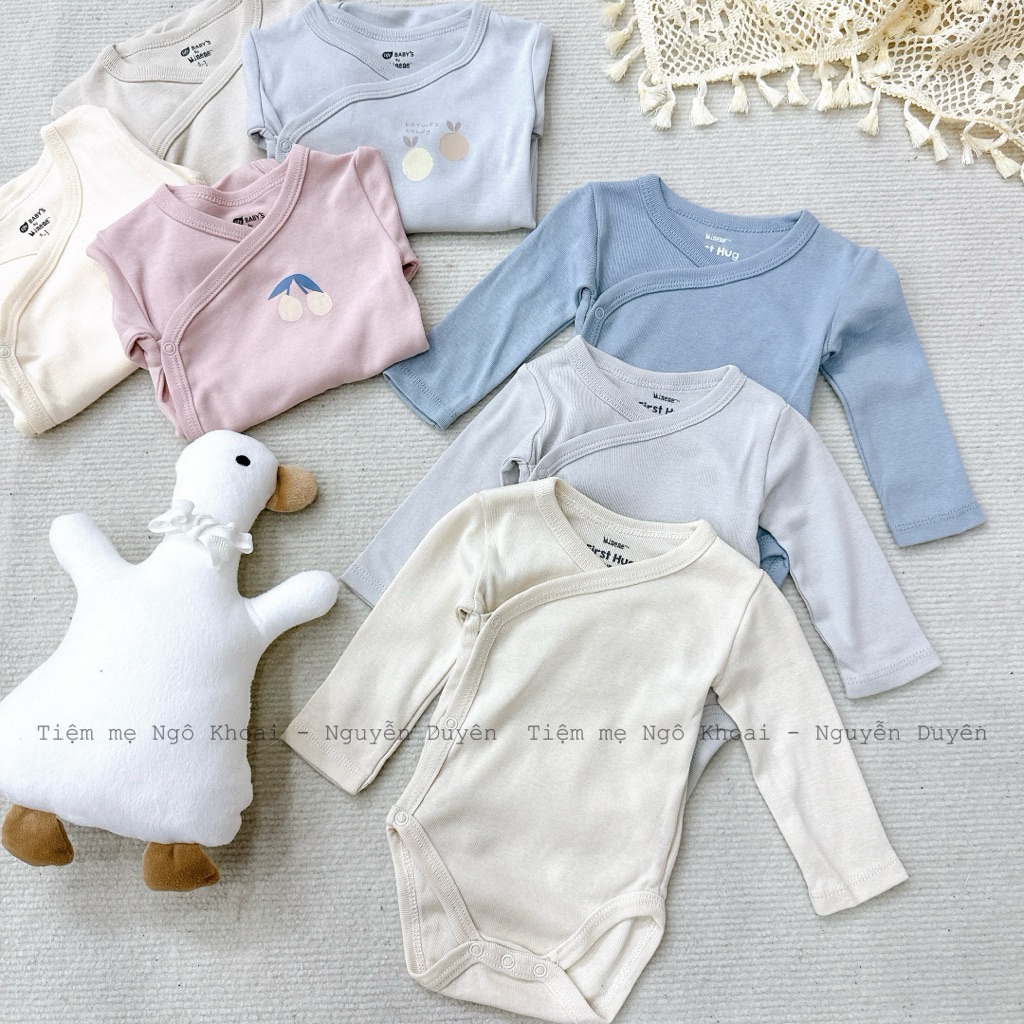 [MD30] MINENE Body sơ sinh cài chéo dài tay cho bé chất liệu cotton organic