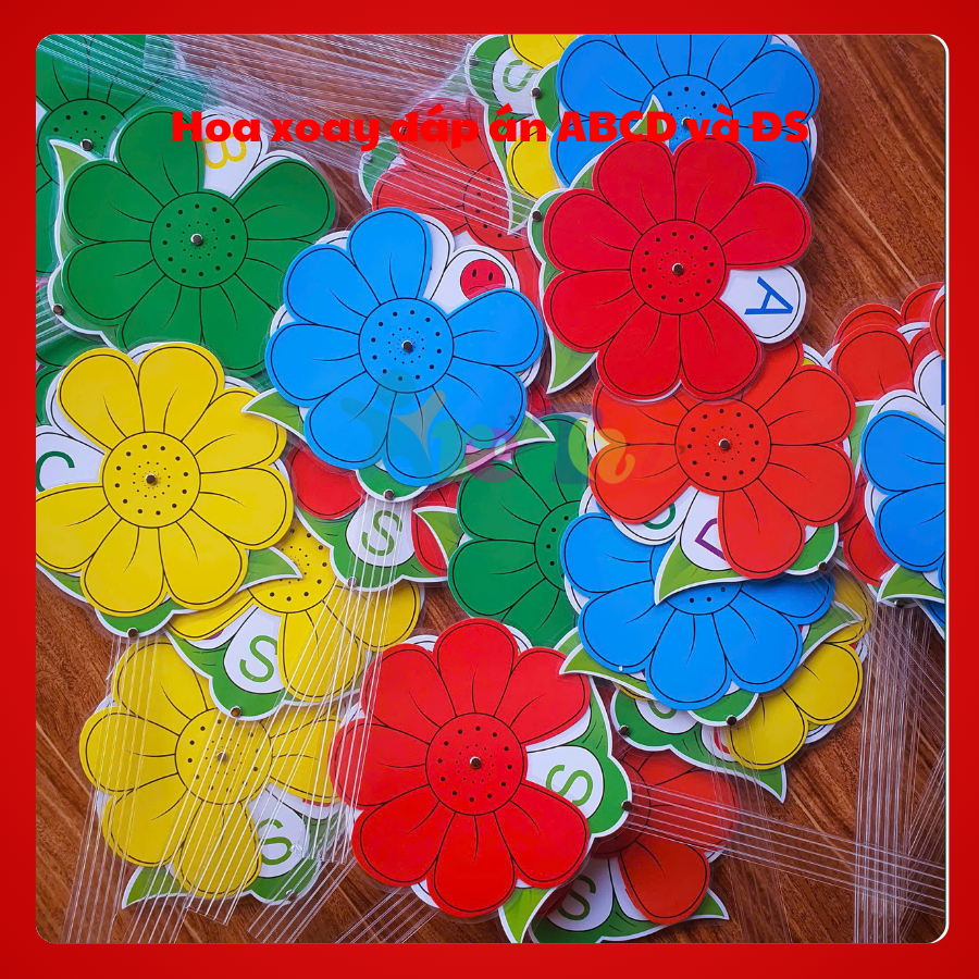 Hoa xoay trắc nghiệm 8 cánh A,B,C,D, Đ,S, Mếu, Cười