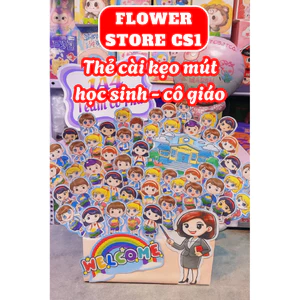 Set 57 Thẻ cài kẹo mút học sinh gồm 54 học sinh+1 cô giáo+1 trường học+1 biển welcom