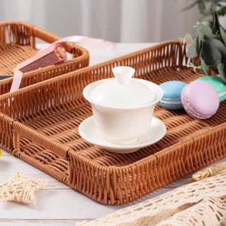 Rổ Mây, Giỏ Nhựa Kiểu Mây Tre Đan Vintage, Khay Đựng Hoa Quả Dã Ngoại Dòng Decor
