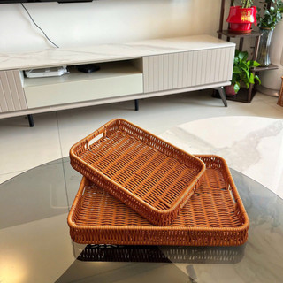 Rổ Mây, Giỏ Nhựa Kiểu Mây Tre Đan Vintage, Khay Đựng Hoa Quả Dã Ngoại Dòng Decor