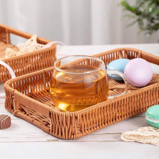 Rổ Mây, Giỏ Nhựa Kiểu Mây Tre Đan Vintage, Khay Đựng Hoa Quả Dã Ngoại Dòng Decor