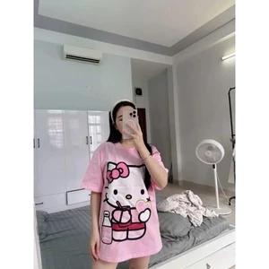 Áo thun tay lỡ nam nữ in hình Mèo Milk uống sữa siêu xinh from rộng 65kg