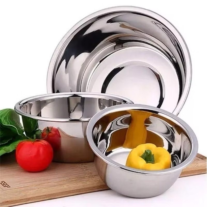 Combo 5 thau Inox 304 đủ size 20,22,24,26,28 cm. Đựng rau quả, thực phẩm, Hàng loại 1
