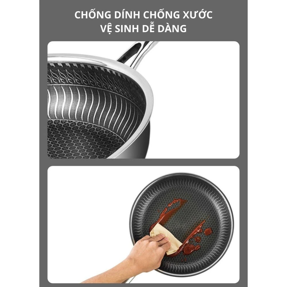Chảo Chống Dính Inox 304 Sâu Lòng 28cm - Dùng Cho Mọi Loại Bếp Chất Liệu Cao Cấp