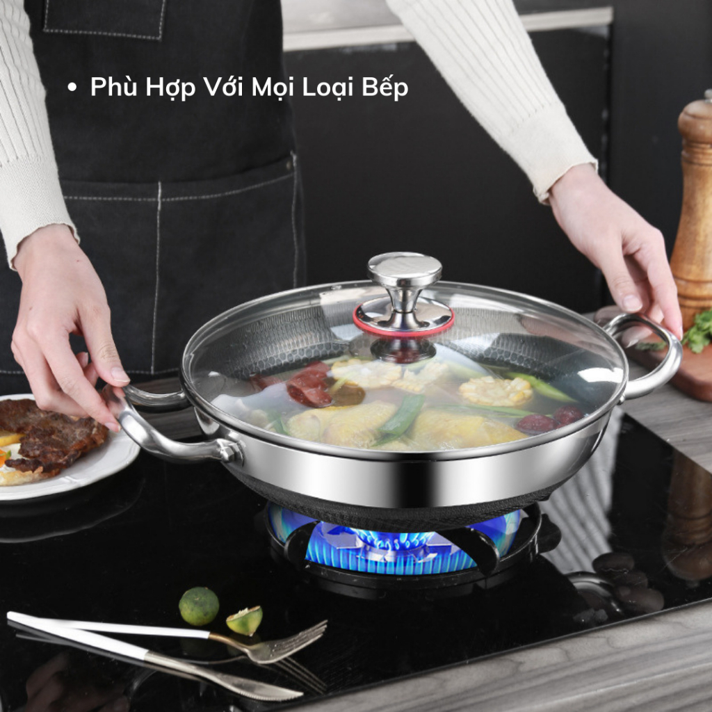 Chảo Tổ Ong 2 Quai Chống Dính Đa Năng 28Cm, Chiên Xào Đa Năng Thích Hợp Với Mọi Loại Bếp, Tay Cầm Cách Nhiệt