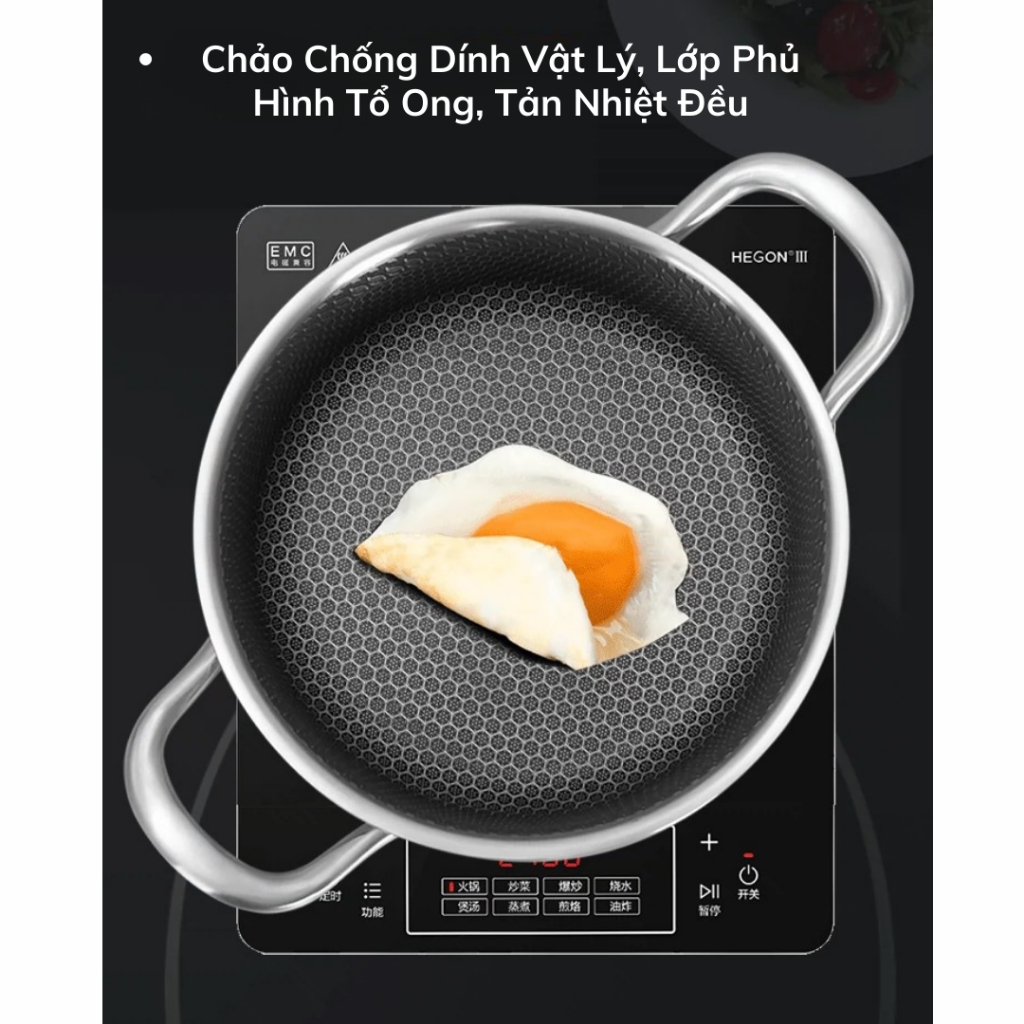 Chảo Tổ Ong 2 Quai Chống Dính Đa Năng 28Cm, Chiên Xào Đa Năng Thích Hợp Với Mọi Loại Bếp, Tay Cầm Cách Nhiệt