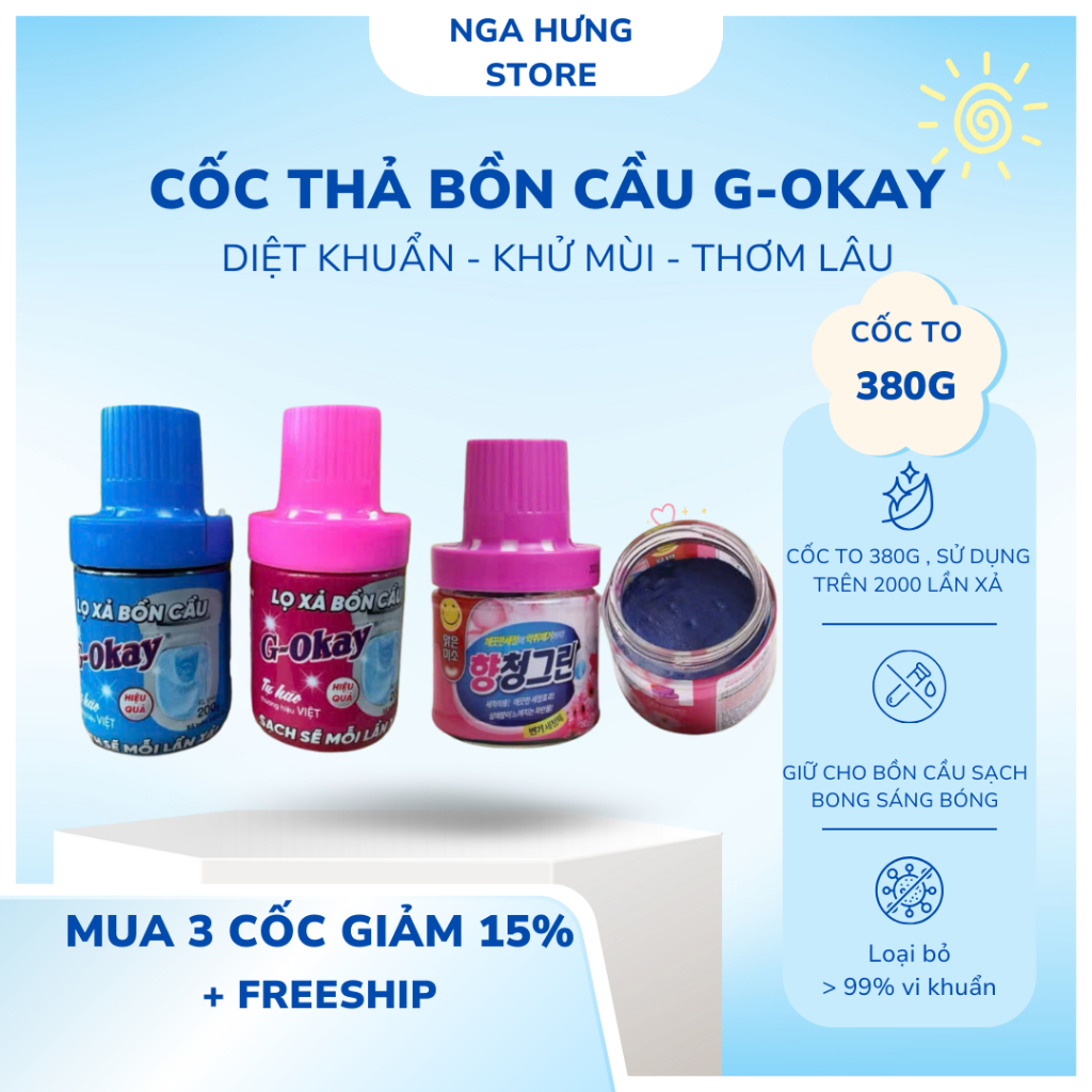 CỐC THẢ BỒN CẦU G-OKAY 380G , DIỆT KHUẨN KHỬ MÙI THƠM MÁT DẠNG SÁP HÀN QUỐC , TRÊN 2000 LẦN XẢ