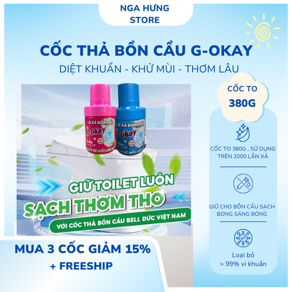 CỐC THẢ BỒN CẦU G-OKAY 380G , DIỆT KHUẨN KHỬ MÙI THƠM MÁT DẠNG SÁP HÀN QUỐC , TRÊN 2000 LẦN XẢ