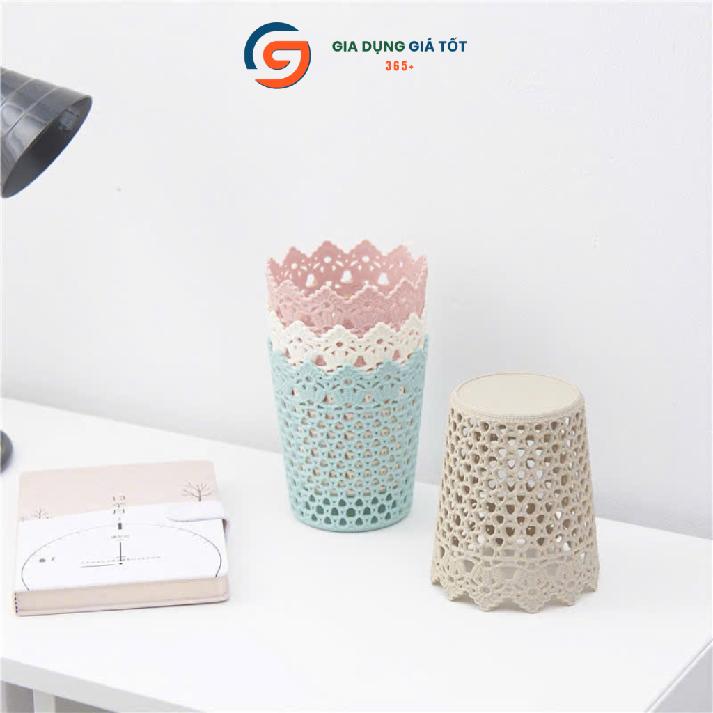 Cốc nhựa hoa văn ren trang trí - sọt đựng giấy ăn, hoa quả, bánh kẹo, đồ trang điểm, đồ dùng bàn ăn