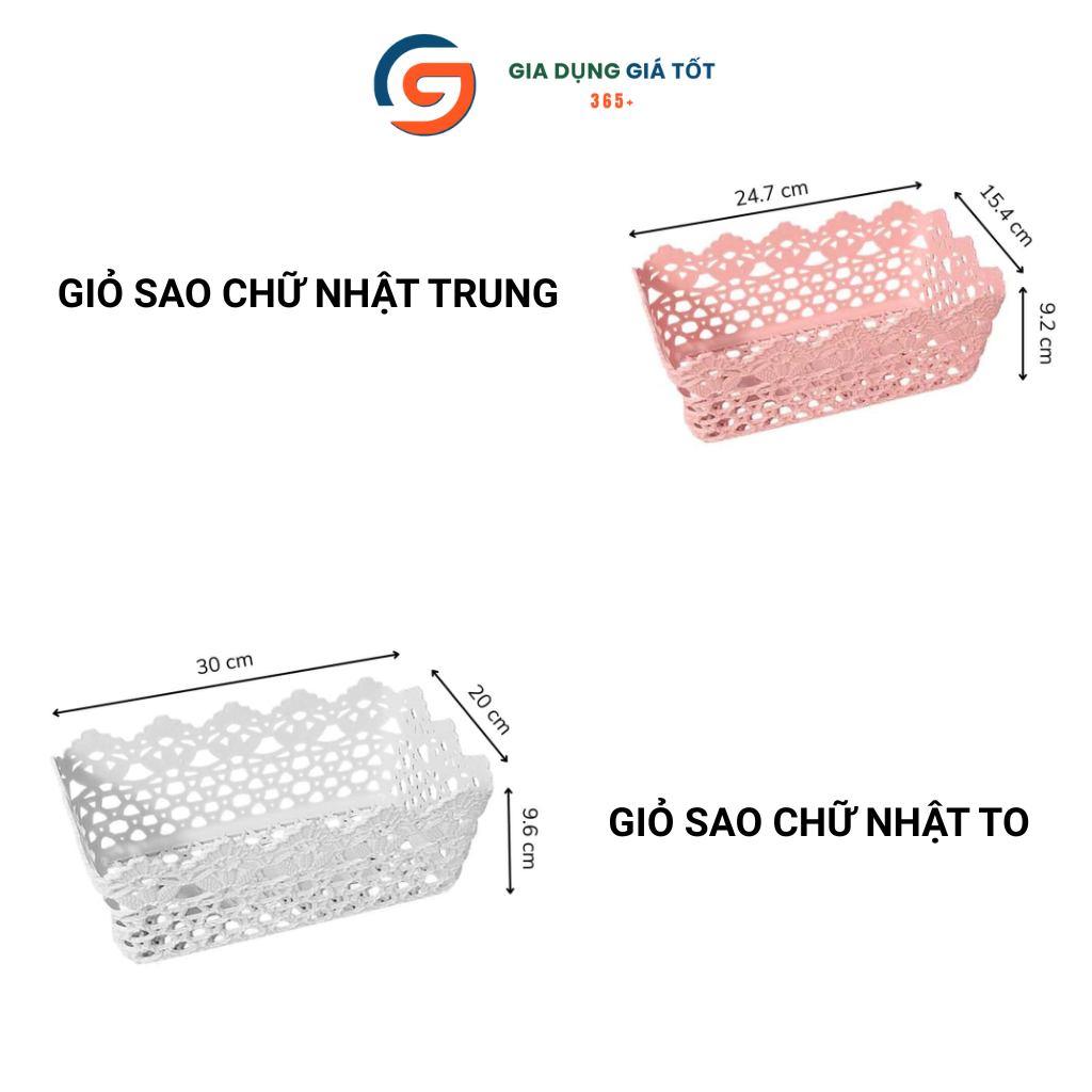 Giỏ nhựa chữ nhật hoa văn đa năng - giỏ đựng rau củ, trái cây, mỹ phẩm, đồ dùng nhà bếp