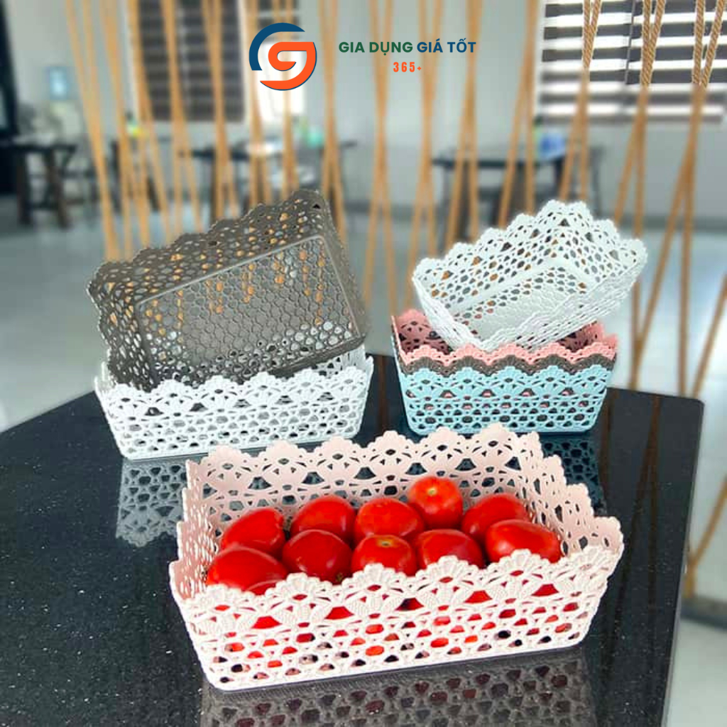 Giỏ nhựa chữ nhật hoa văn đa năng - giỏ đựng rau củ, trái cây, mỹ phẩm, đồ dùng nhà bếp