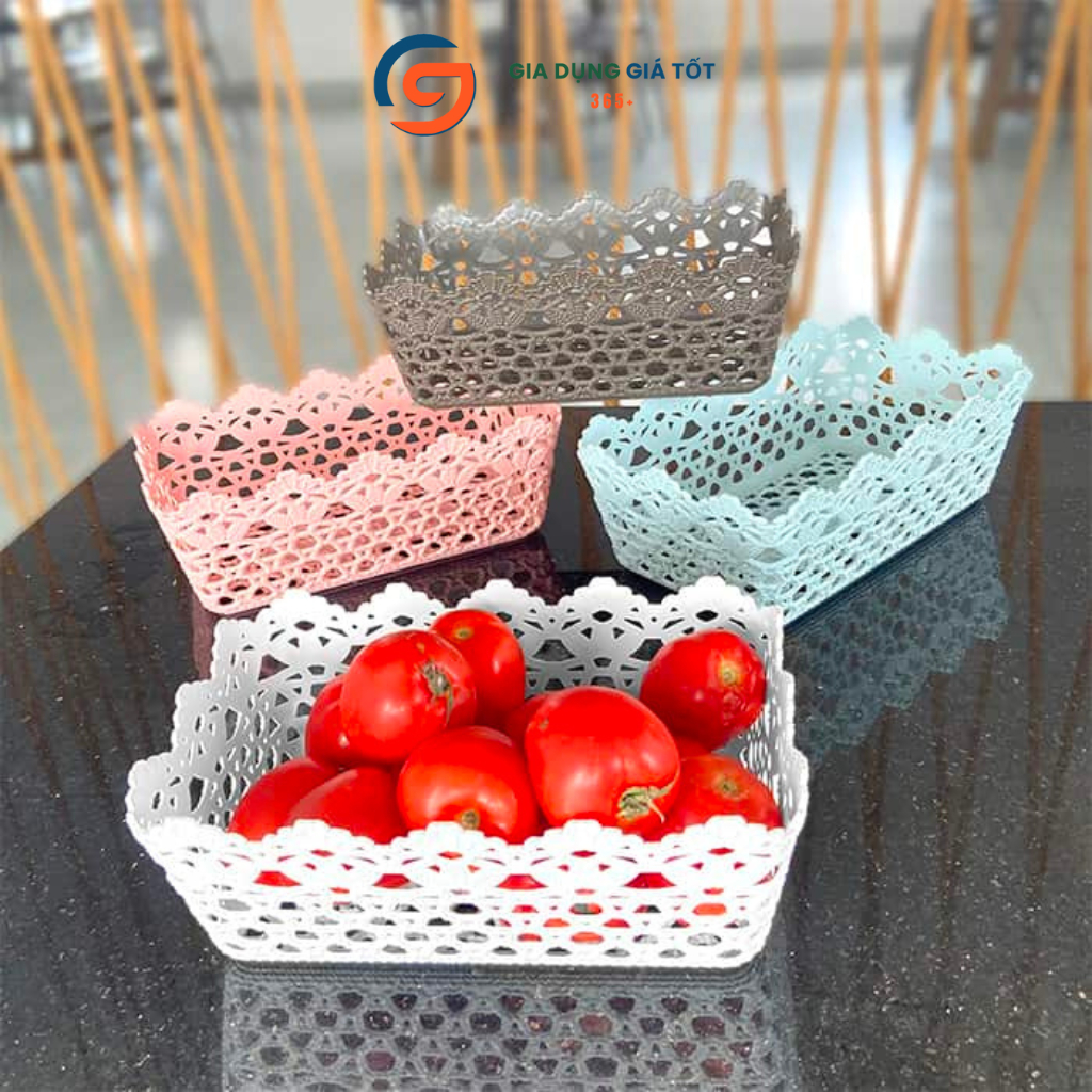 Giỏ nhựa chữ nhật hoa văn đa năng - giỏ đựng rau củ, trái cây, mỹ phẩm, đồ dùng nhà bếp