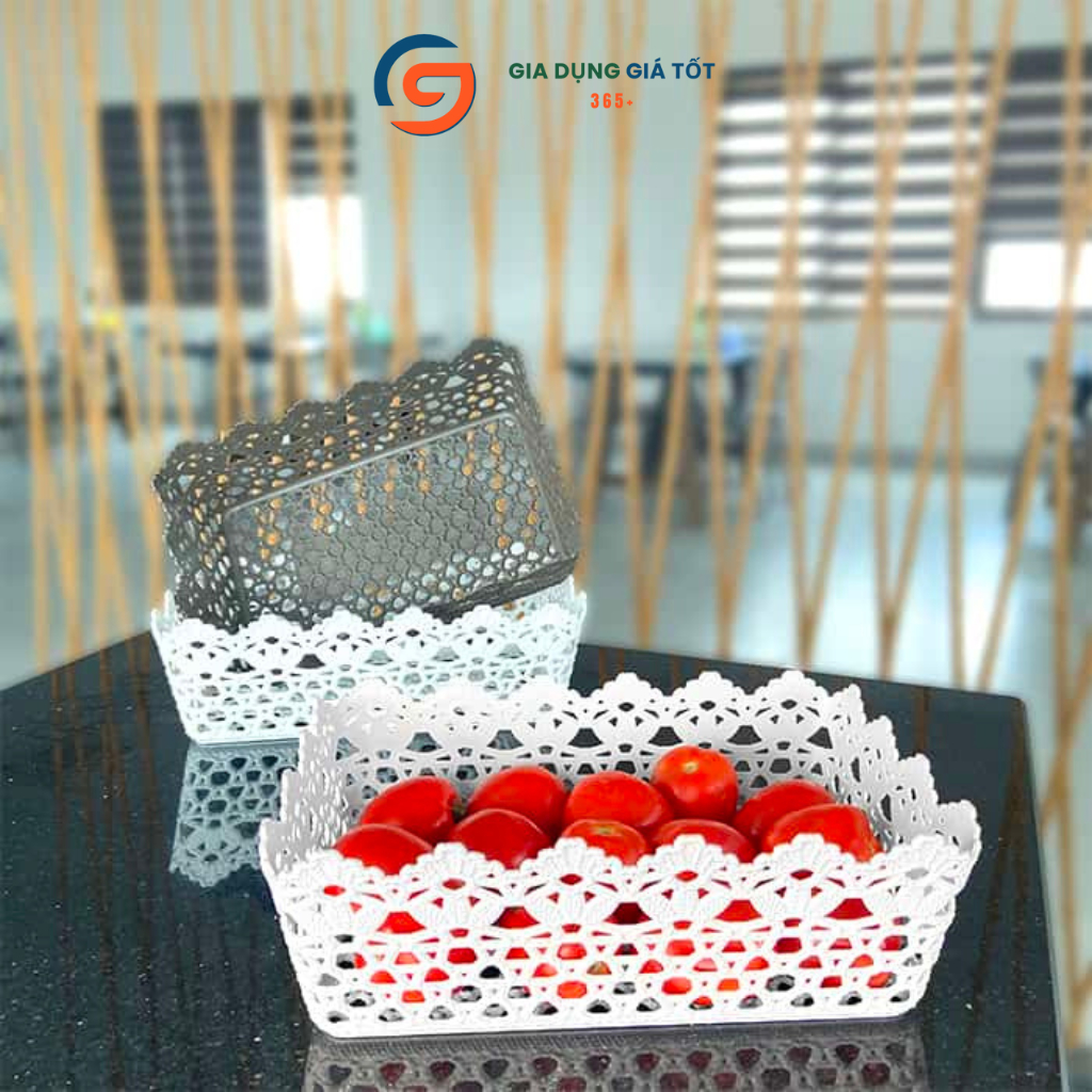 Giỏ nhựa chữ nhật hoa văn đa năng - giỏ đựng rau củ, trái cây, mỹ phẩm, đồ dùng nhà bếp