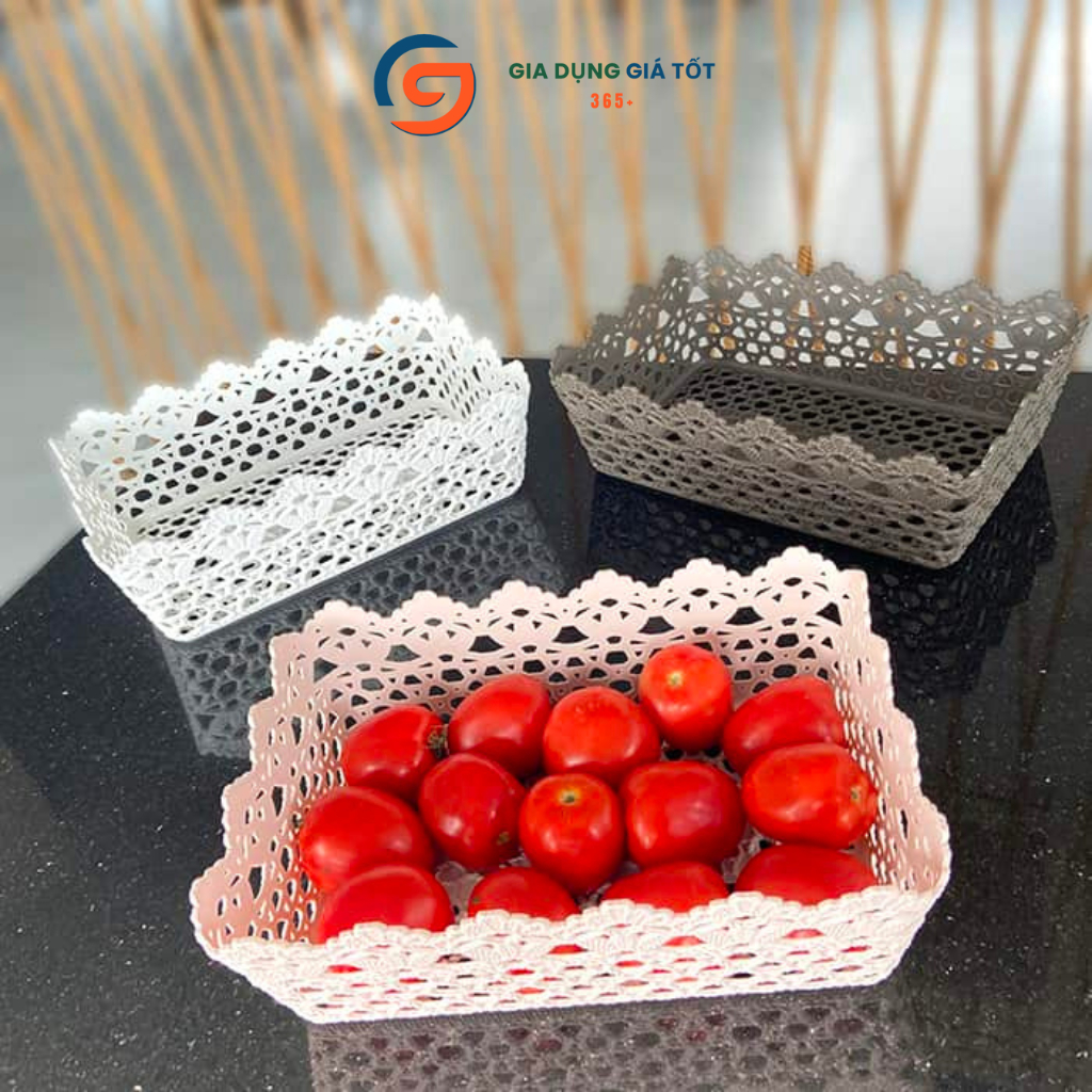 Giỏ nhựa chữ nhật hoa văn đa năng - giỏ đựng rau củ, trái cây, mỹ phẩm, đồ dùng nhà bếp