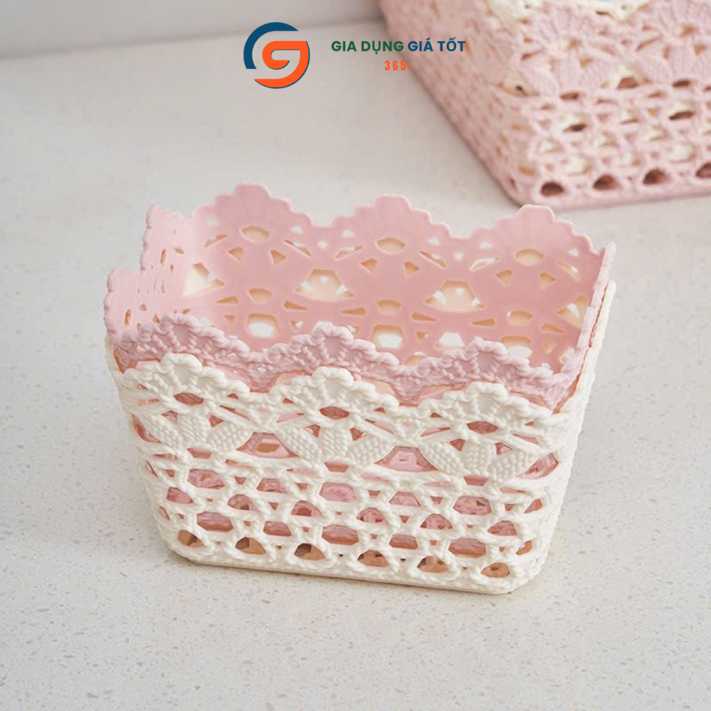 Giỏ nhựa hoa văn hình vuông đa năng Song Long - giỏ đựng thực phẩm, hoa quả, phụ kiện, đồ gia dụng