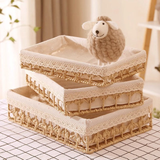 Giỏ mây đựng mỹ phẩm, bánh kẹo để bàn, giỏ cói đựng đồ chụp ảnh sản phẩm