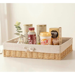 Giỏ mây gia dụng lưu trữ đồ để bàn, kèm vải bọc be trơn - phụ kiện trang trí - decor 90