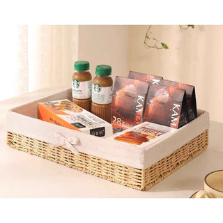 Giỏ mây gia dụng lưu trữ đồ để bàn, kèm vải bọc be trơn - phụ kiện trang trí - decor 90