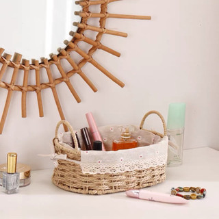 Giỏ mây đựng mỹ phẩm, bánh kẹo để bàn, giỏ cói đựng đồ chụp ảnh sản phẩm
