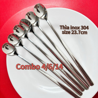 Inox 304 Combo 4/6/14 Chiếc Thìa Đá Đầu Tròn 24cm Muỗng Sinh Tố Cà Phê Dày Đẹp Siêu Xin