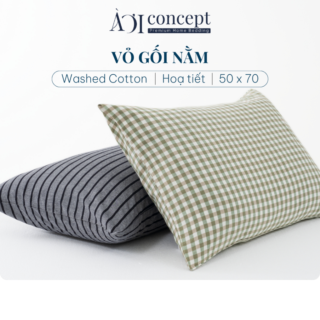 Vỏ Gối Nằm Washed Cotton Cao Cấp AOICONCEPT Size 50x70cm Nhiều Màu và Hoạ Tiết Mềm Thoáng Mát Home Bedding