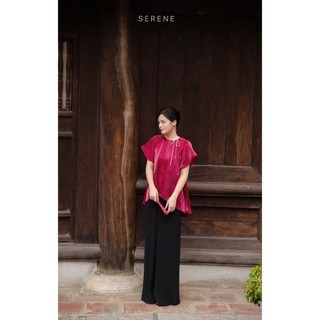 Set áo MỘC MIÊN chất vải tơ sống organza kèm quần xếp ly đen HOẶC quần lụa trơn truyền thống by SERENE