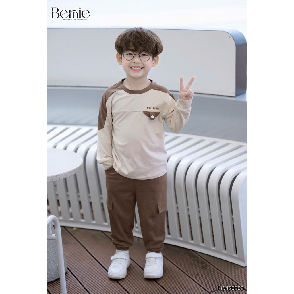 Bộ quần áo dài tay Bernie thiết kế Raglan thêu chữ chất liệu cotton mềm mịn thoáng khí cho bé 9-24kg