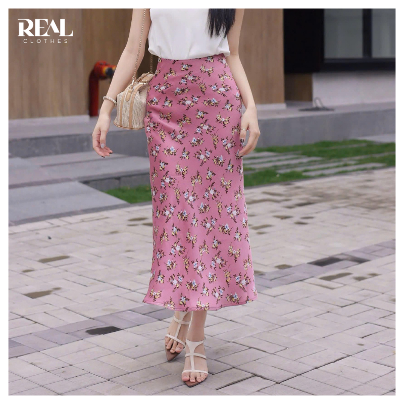 Chân váy xòe dáng dài Milan REALCLOTHES lưng cao, ít nhăn, có lót, không có túi (tổng hợp màu)