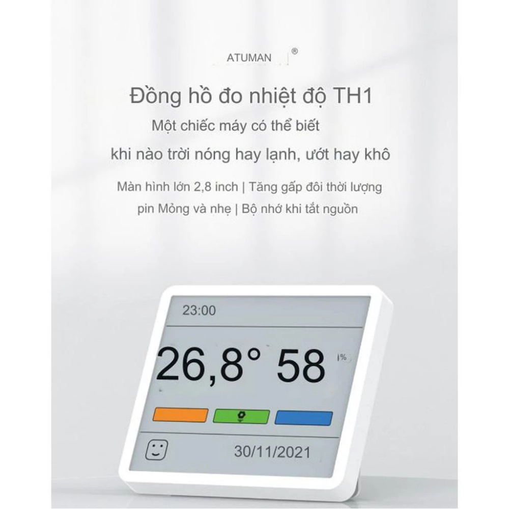 Nhiệt Ẩm Kế TH1 Duka Hiển Thị Ngày Giờ, Nhiệt Độ Môi Trường, Độ Ẩm Chính Xác Bảo Hành 24 Tháng