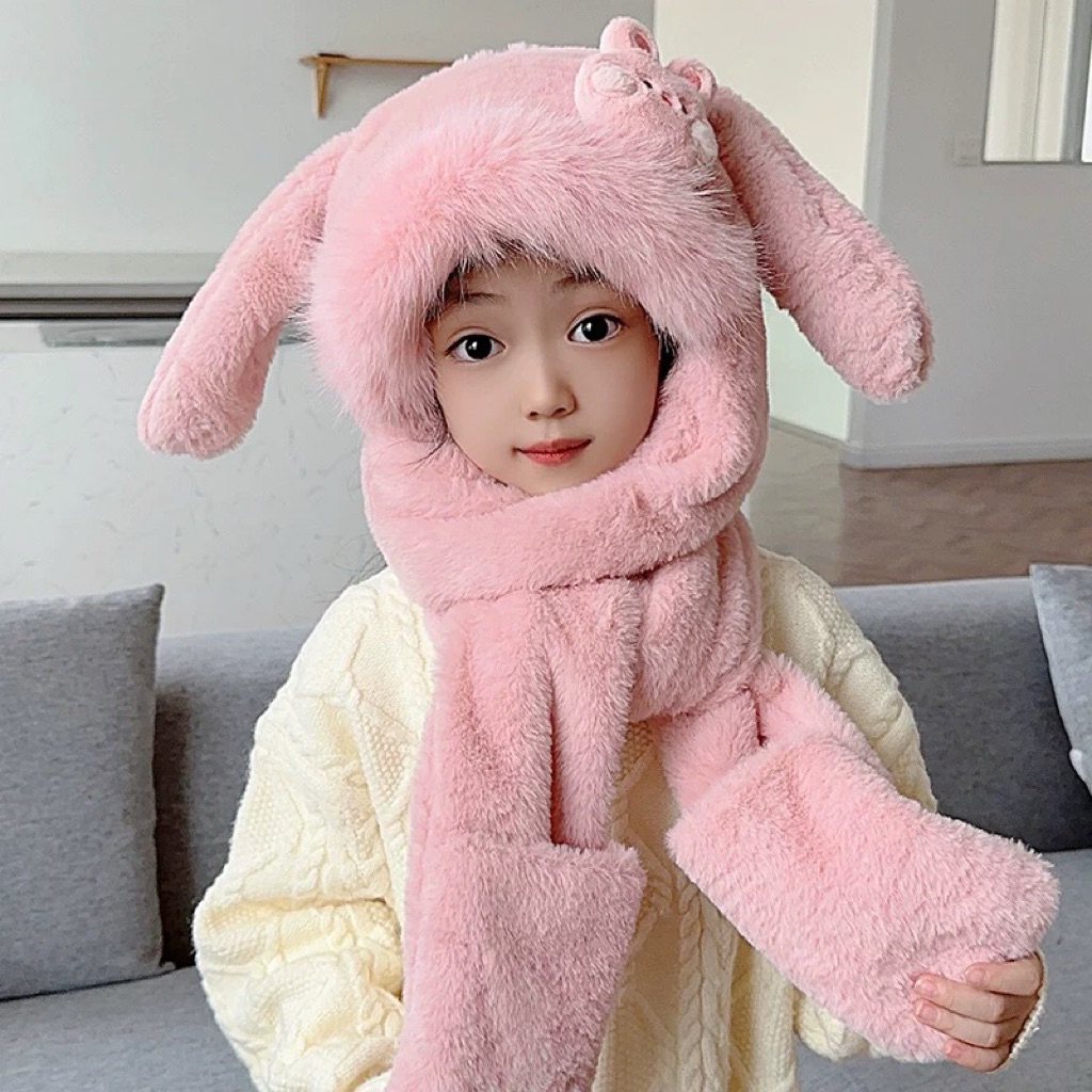 Mũ đút tay 3in1 khăn quàng cổ cho bé linh vật dễ thương , phù hợp 2-7 tuổi