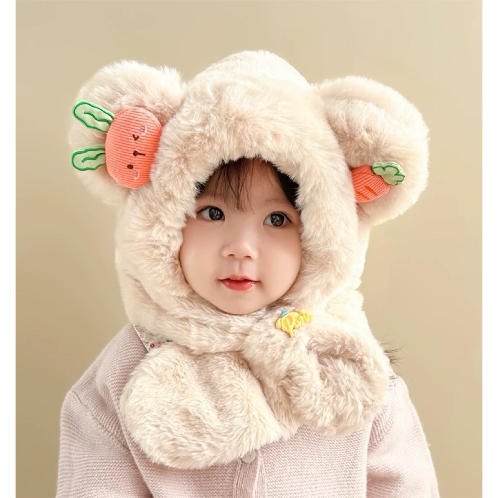 Mũ 2in1 trùm đầu quàng cổ cho bé linh vật dễ thương , phù hợp 2-4 tuổi