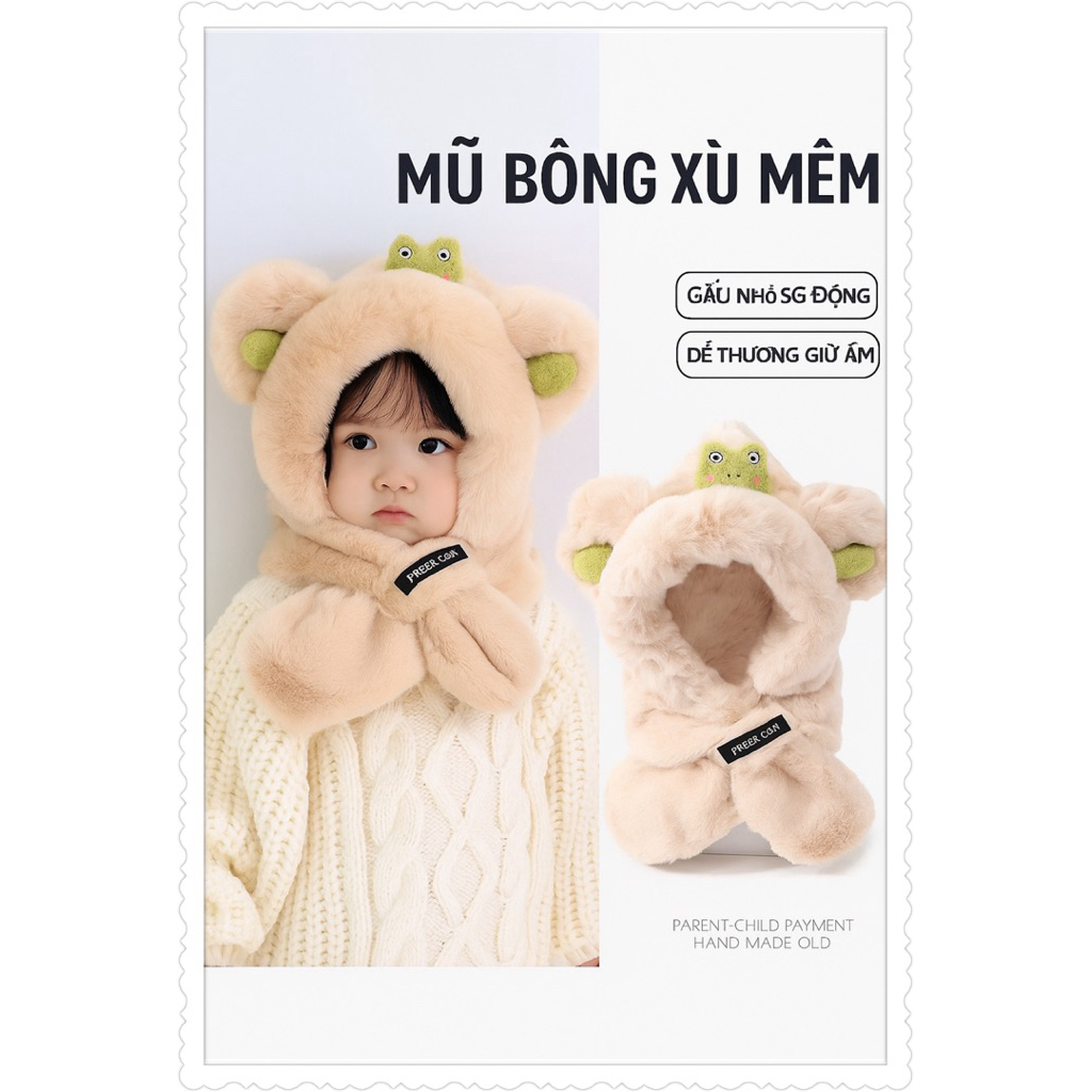 Mũ 2in1 trùm đầu quàng cổ cho bé linh vật dễ thương , phù hợp 2-4 tuổi