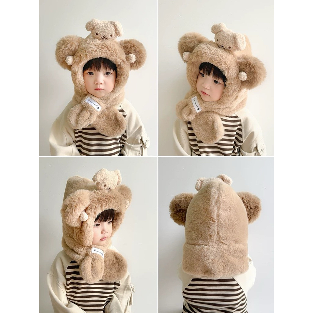 Mũ 2in1 trùm đầu quàng cổ cho bé linh vật dễ thương , phù hợp 2-4 tuổi