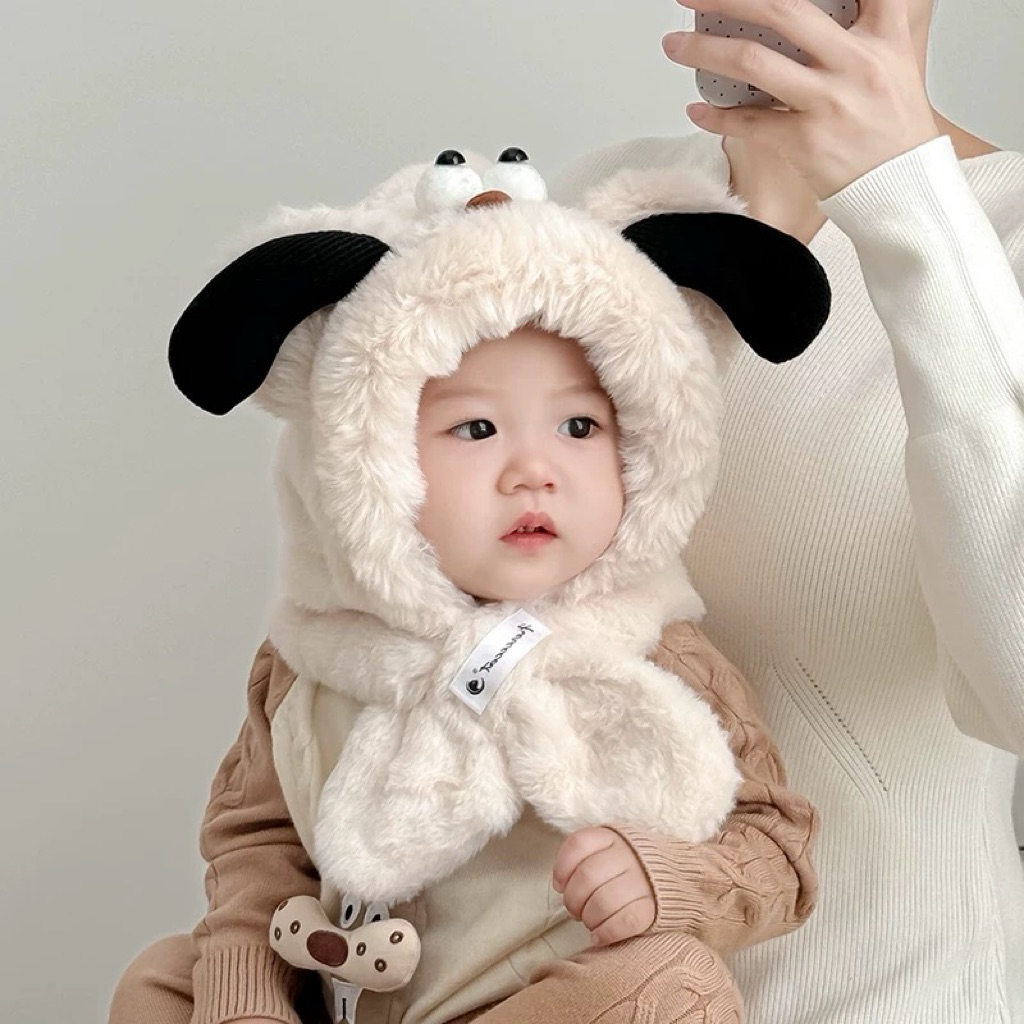 Mũ 2in1 trùm đầu quàng cổ cho bé linh vật dễ thương , phù hợp 2-4 tuổi