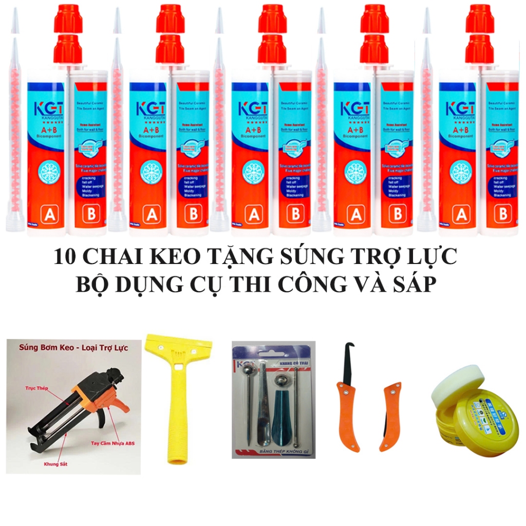 [Chính hãng KGT] Combo 10 Chai Keo Chà Ron - TẶNG SÚNG TRỢ LỰC XỊN, DỤNG CỤ và SÁP CHỐNG DÍNH