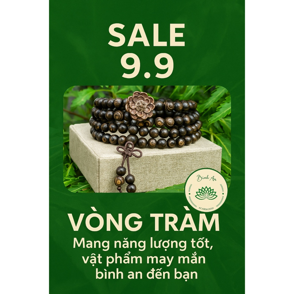 Vòng Cổ Trầm Hương 108 Hạt Sánh Chìm Mix Charm Hoa Sen - Chuỗi Tràng Hạt Phong Thủy Bình An (Kèm Hộp & Nụ Trầm)