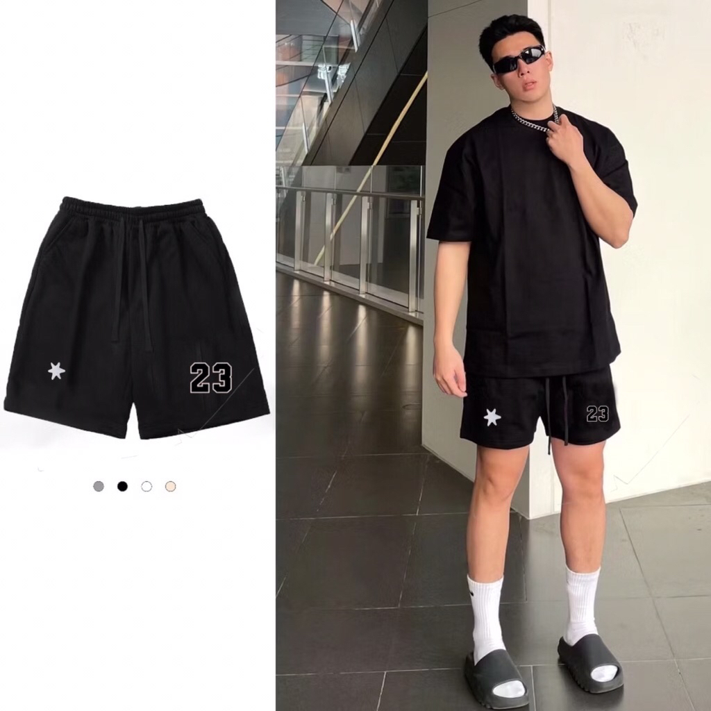 Quần Short Ngôi Sao 6 Cánh In Hình Số Vải Nỉ Bông Dày Dặn Nam Nữ