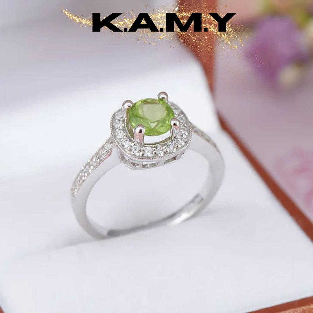 Nhẫn Nữ Đính Đá Xanh Lục Peridot  Sang Trọng Phù Hợp Đi Tiệc Quà Tặng Người Yêu, Học Sinh, Sinh Viên